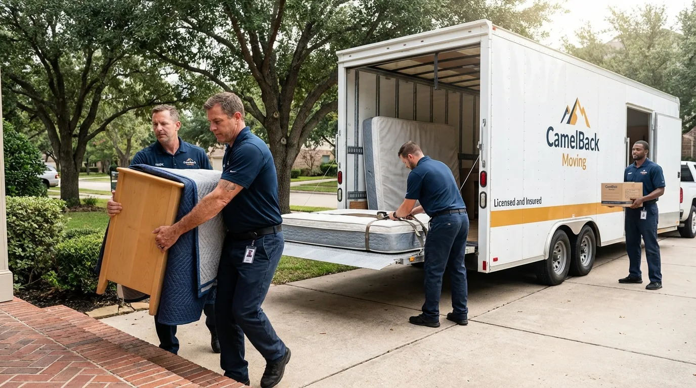 Crew loading residential truck for cross-state move from Colebrook, NH