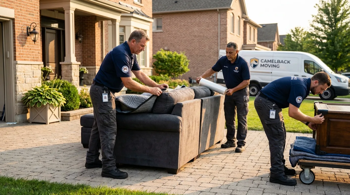 Large estate moving crew wrapping furniture in Colebrook, NH